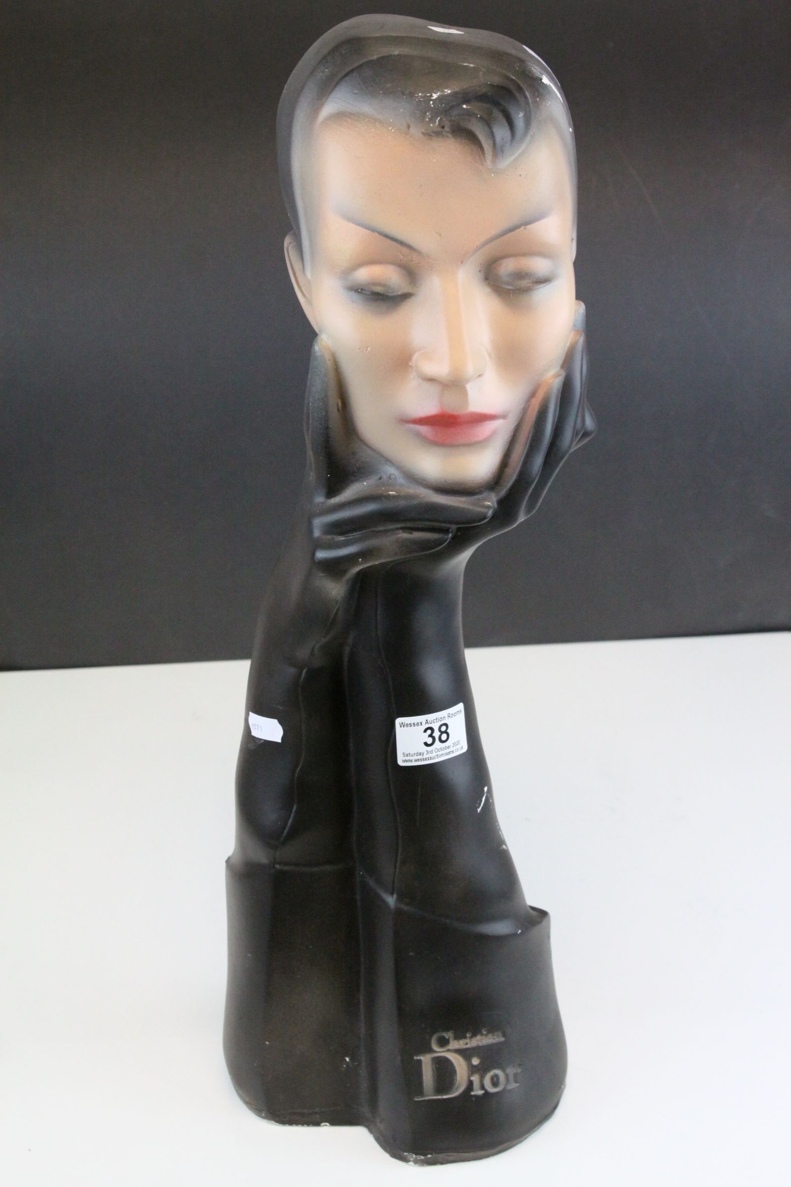 Shop Display ' Christian Dior ' Ceramic Advertising Model of a Lady's head being held by a Pair of