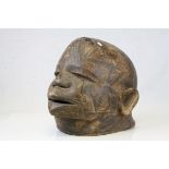 Large Wooden Carved African Tribal Ethnic Head, 29cms high