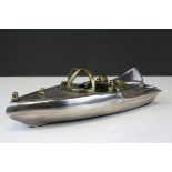 Polished Steel Model of a Speed Boat, 32cms long