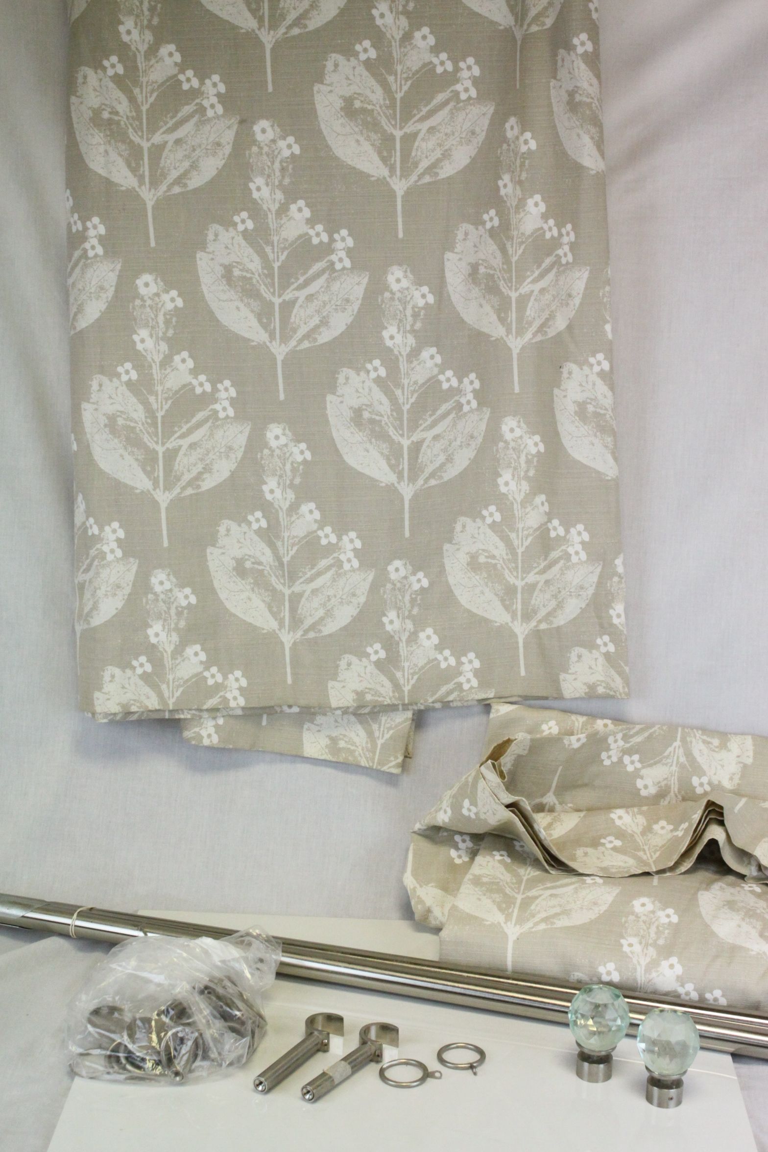 Pair of Laura Ashley Curtains, approx. 220cms x 220cms together with a Metal Curtain Pole with Rings