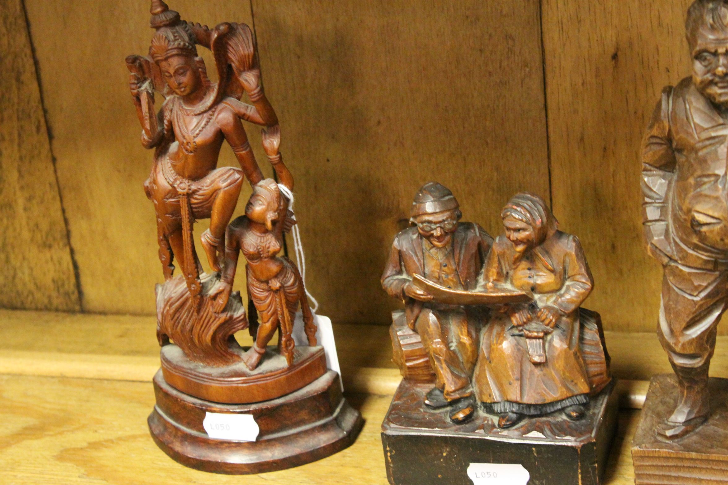 Four Eastern Europe Wooden Carved Figures (tallest 21cms) together with a Carved Wooden South East - Image 2 of 5