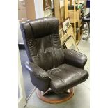 Modern Stressless Style Reclining and Swivel Brown Leather Armchair