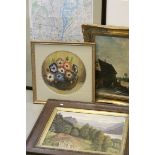 Large Framed and Glazed Plan of London, 50cms x 66cms together with Two Large Framed Landscape Oil