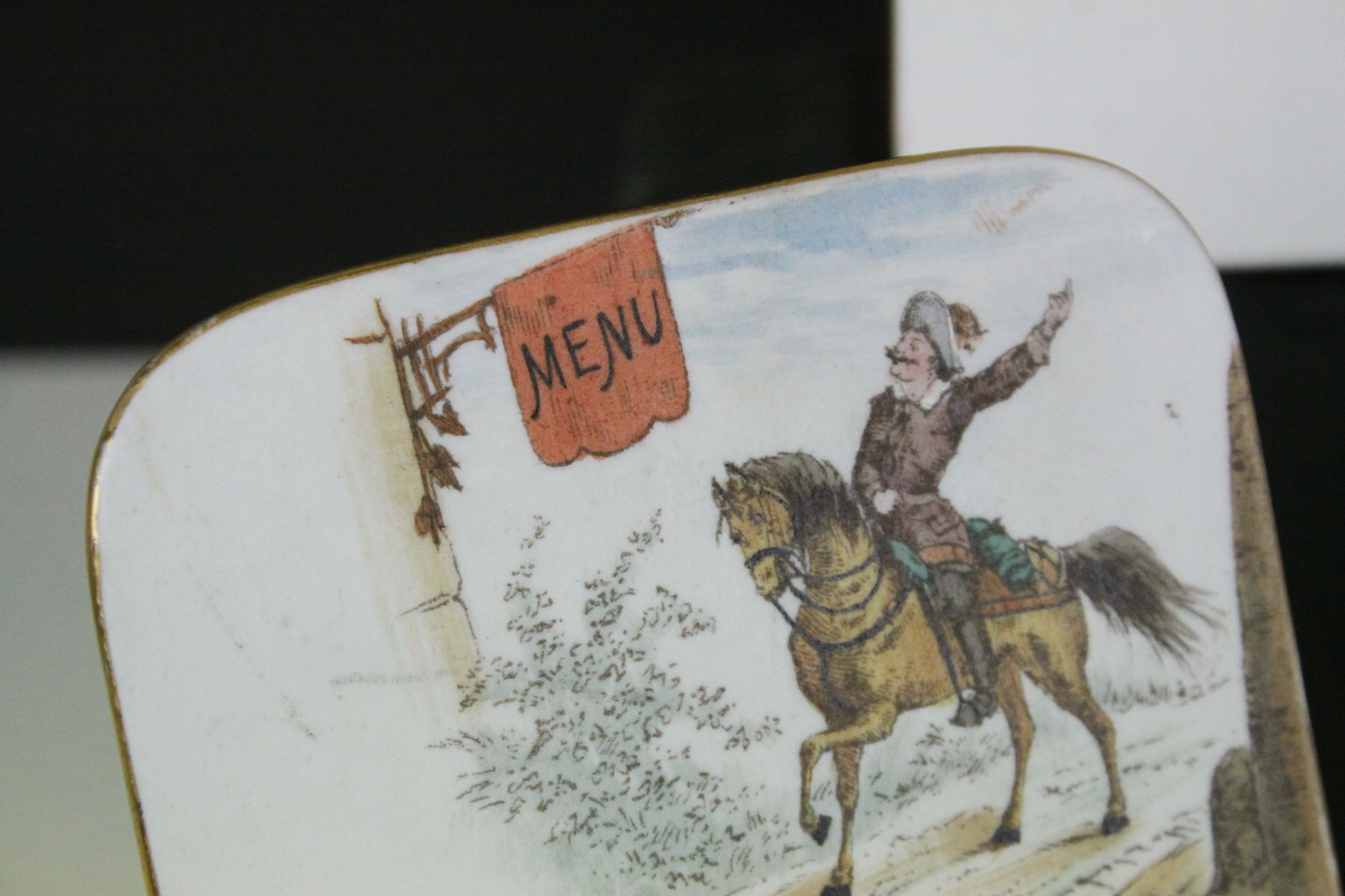 Set of Three 19th century Porcelain Menu Plaques with Easel Backs, each with a different hand - Image 5 of 9