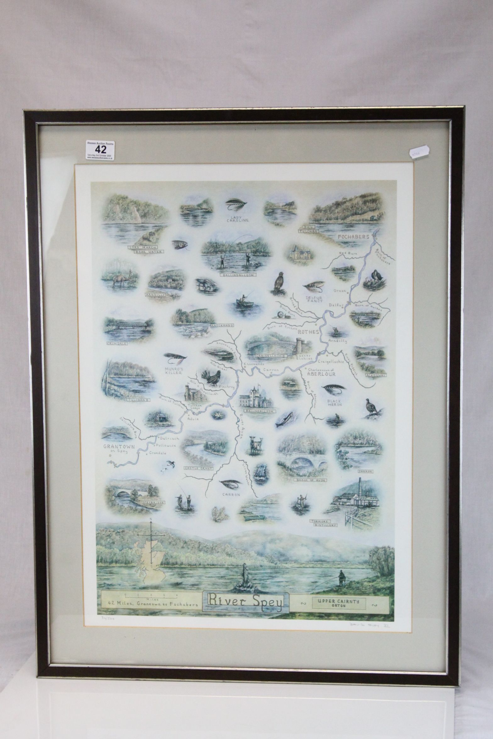 David Eley Signed Limited Edition Print ' River Spey ' no.86/500, 58cms x 40cms, framed and glazed