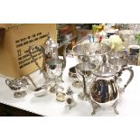 A quantity of silver plate to include salts, bowls, cups together with a silver napkin ring, etc