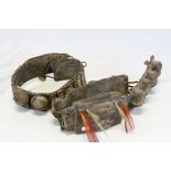 Wooden and Leather Pygmy Style Belt carved with Skulls, 75cms long together with another Tribal Belt