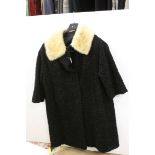 Michel Gouzik vintage Astrakhan 3/4 length coat with blond mink fur collar, three large textured
