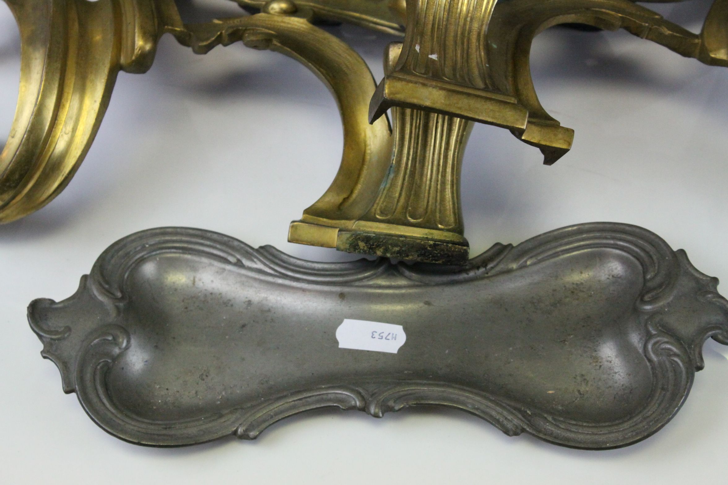 Pair of Gilt Brass Scrolling Brackets, 29cms high together with Brass ' Dolphin ' Doorstop, Silver - Image 2 of 6