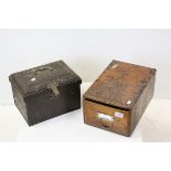 Mid 20th century Oak Filing Drawer, 25cms wide together with Victorian Metal Cash Tin