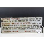 Cast Iron Railway Sign 'Before tipping locking lever to be held in upper position ....... ', 17cms x
