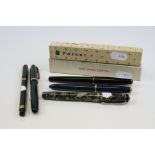 A collection of vintage fountain pens to include Watermans & Parker, most with 14ct gold nibs.