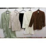 Glogi brown crepe double breasted jacket, size 36; Jeff Banks full length mint green coat, UK size