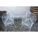 Garden Wirework Bench with Scrolling Arms, 157cms long together with Pair of Wirework Garden Tub