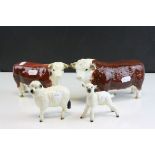 Beswick Hereford Bull (a/f), Beswick Hereford Cow and a Beswick Sheep and Lamb (both a/f)
