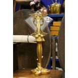 Art Nouveau Style Gilt Coloured Resin Table Lamp featuring a Naked Lady and a Peacock, 56cms high