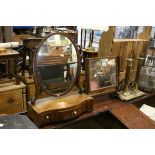 19th century Mahogany Inlaid Oval Swing Mirror, the base with three drawers, 60cms high together