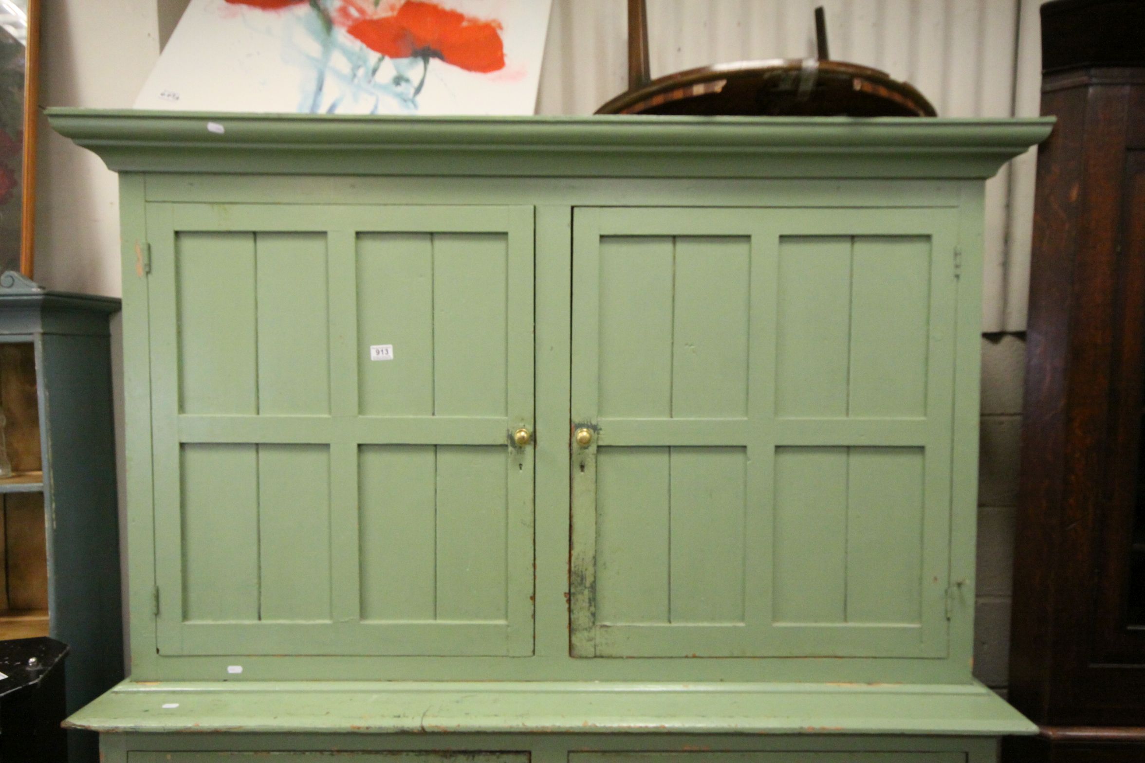 19th century Painted Pine Housekeeper's Cupboard, the four panel doors each opening to reveal - Image 2 of 3