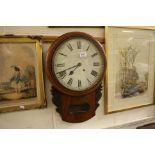 Victorian Walnut Cased Drop Dial Circular Wall Clock, 54cms high