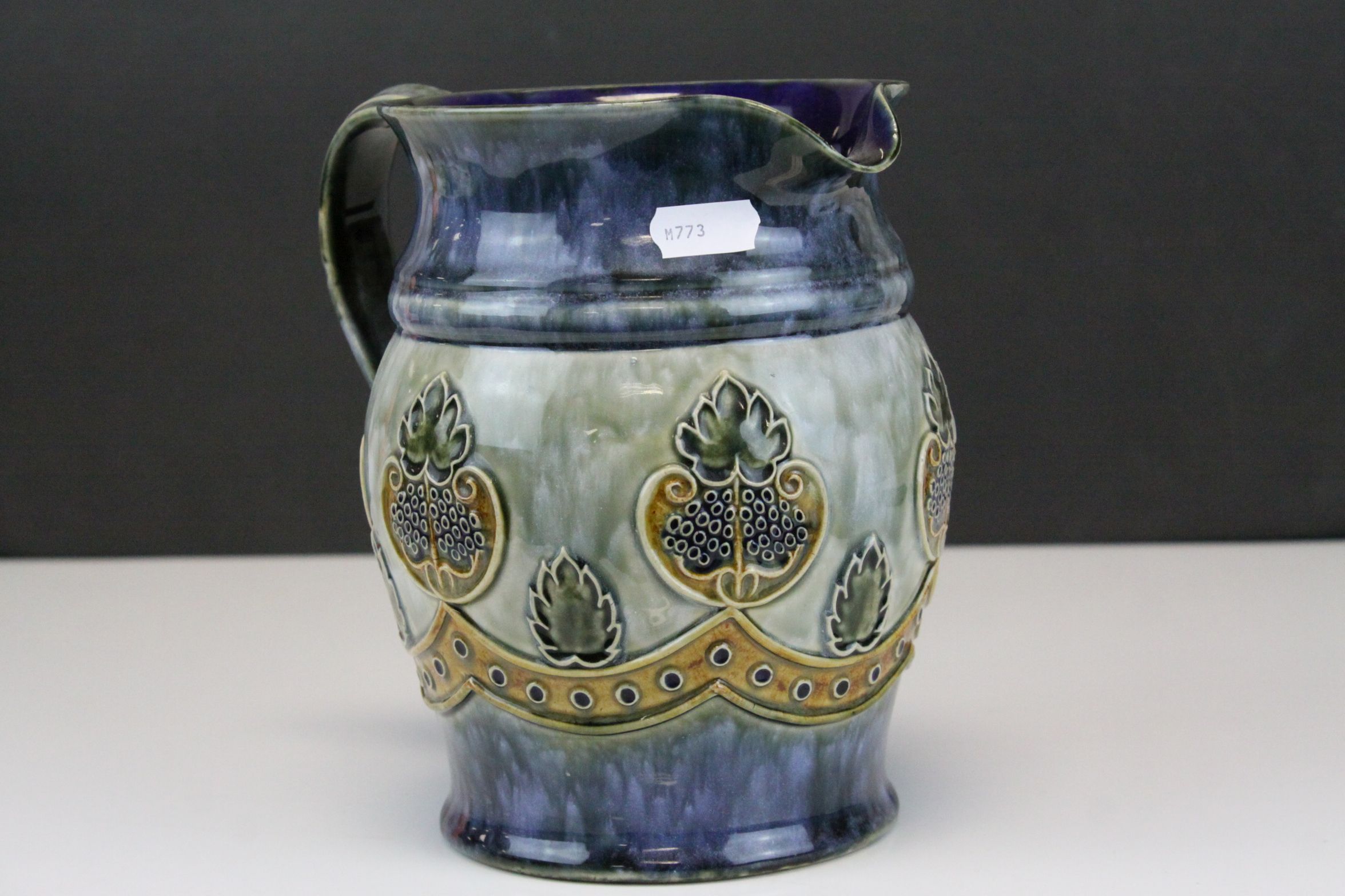 Royal Doulton Stoneware Jug with Tube-line decoration in mottled blue and greens, impressed marks - Image 2 of 6