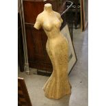 Gold Coloured Fabric Covered Mannequin of a Female Body wearing a Dress, 102cms high