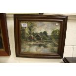 Vintage Oil Painting on Board of Canal Scene