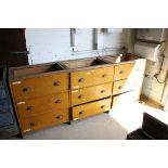 Early 20th century Large Cabinet comprising Nine Deep Drawers with Cup Handles (lacking top),
