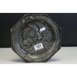 Art Nouveau Pewter Octagonal Plate with relief decoration of the Head and Shoulders of an Art