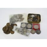 A collection of mainly British pre decimal coins to include a Victorian silver crown and other