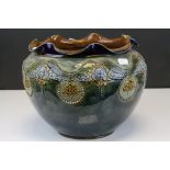Royal Doulton Stoneware Jardiniere with Tube-lined decoration in mottled blues and greens, impressed
