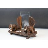 Art Deco Hardwood Picture Stand with Two Carved Elephants, 23cms wide x 19cms high