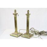 Pair of Brass Corinthian Column Table Lamps, 43cms high