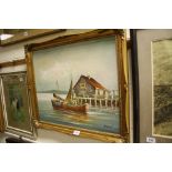 20th century Oil Painting on Board of Continental Fishing Boats, signed Keward, 49cms x 60cms,