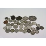 A small collection of mainly british pre decimal silver coins to include a 1893 victorian crown.