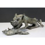 Benin Style Bronze of a Wolf / Creature eating a Deer, 39cms long