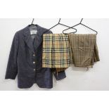 Vintage Burberry blue-grey wool blazer with three pockets, three Burberry icon buttons,