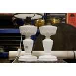 Pair of Late Victorian Opaque Glass Oil Lamps, converted to Table Lamps