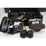 Camera Equipment including Praktica LTL Pentagon Camera with Carl Zeiss Jena DDR Tessar 2.8/50 Lens,