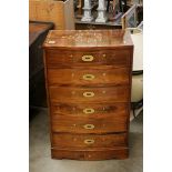 Brass Inlaid and Hardwood Bow Fronted Six Drawer Chest with Brass Recessed Handles, 59cms wide x