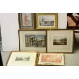 Two Antique Sanguine Engravings together with Three further Antique Coloured Engravings