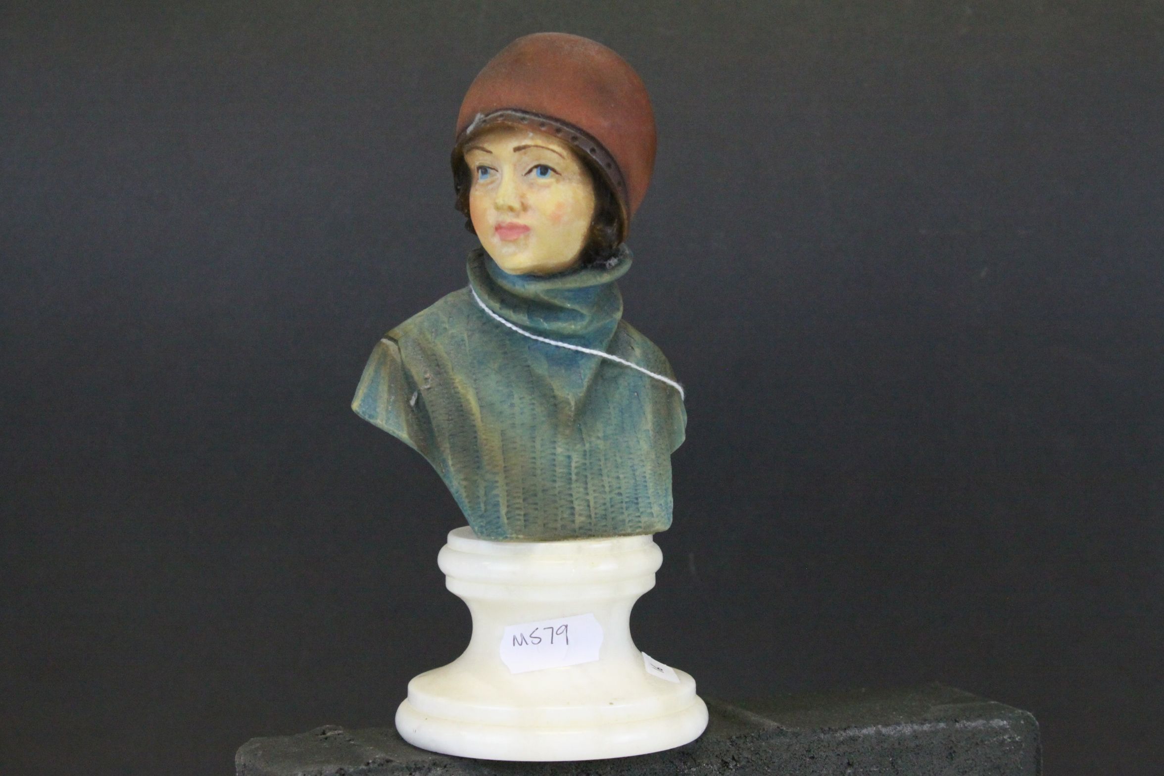 Painted Alabaster Figure of a 1920's Lady, 17cms high