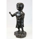 African Ethnic Tribal Carved Ebony Figure of a Man with Bone Eyes and Teeth, 40cms high