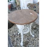 Cast Metal Garden Table with Thick Wooden Top, 69cms diameter x 67cms high