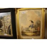 Georgian Watercolour of a Girl with a Skipping Rope, 32cms x 24cms, ornate gilt framed and glazed