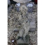Garden Composite Stone Figure of a Young Boy holding a Flower Basket, 72cms high