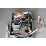 Quantity of Decorators Equipment including Wooden Handled Painted Brushes, Morter Boards, Paint