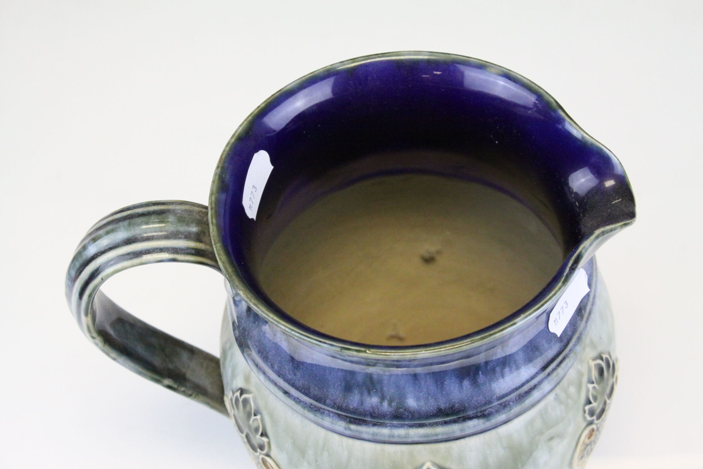 Royal Doulton Stoneware Jug with Tube-line decoration in mottled blue and greens, impressed marks - Image 6 of 6