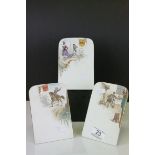 Set of Three 19th century Porcelain Menu Plaques with Easel Backs, each with a different hand