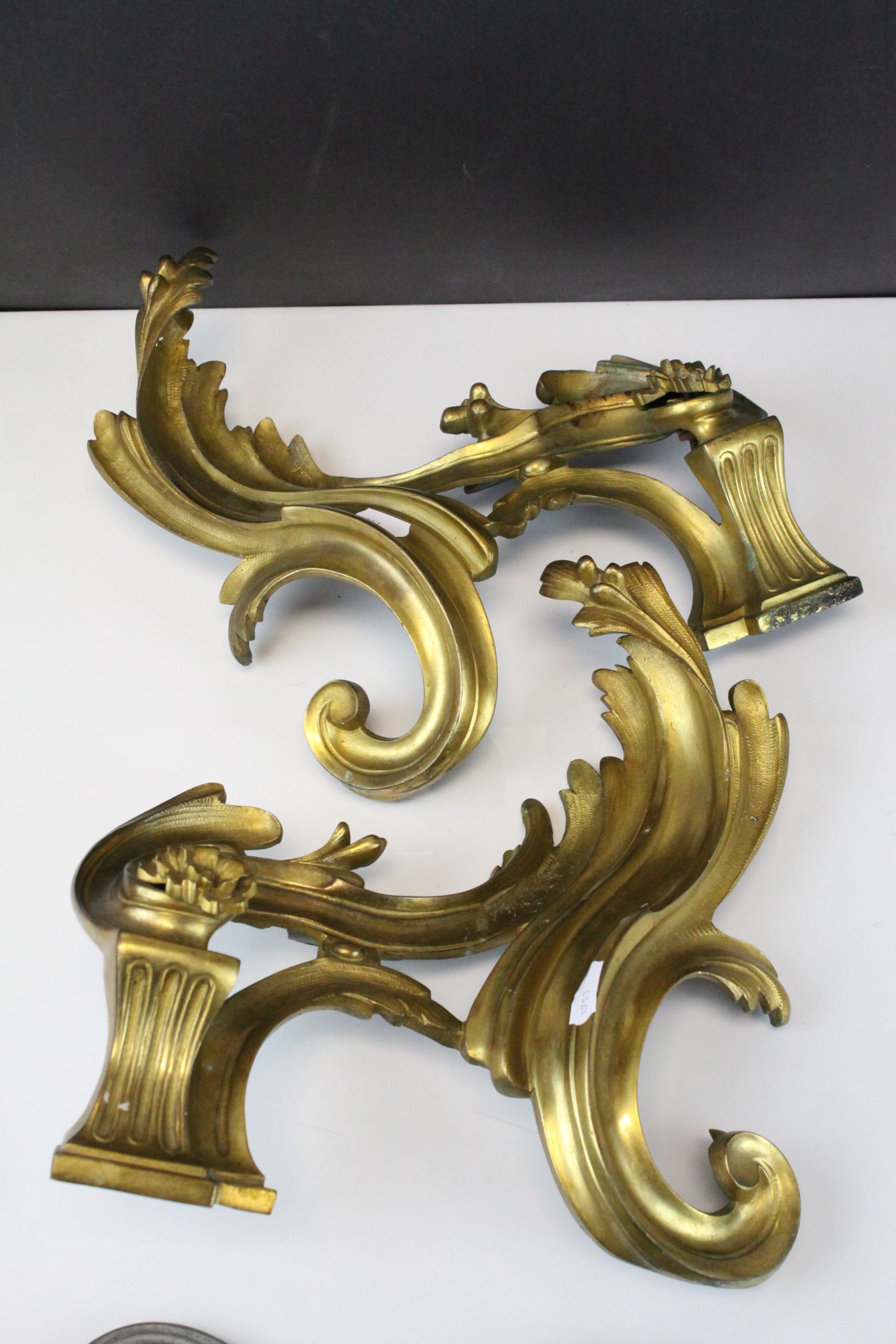 Pair of Gilt Brass Scrolling Brackets, 29cms high together with Brass ' Dolphin ' Doorstop, Silver - Image 5 of 6