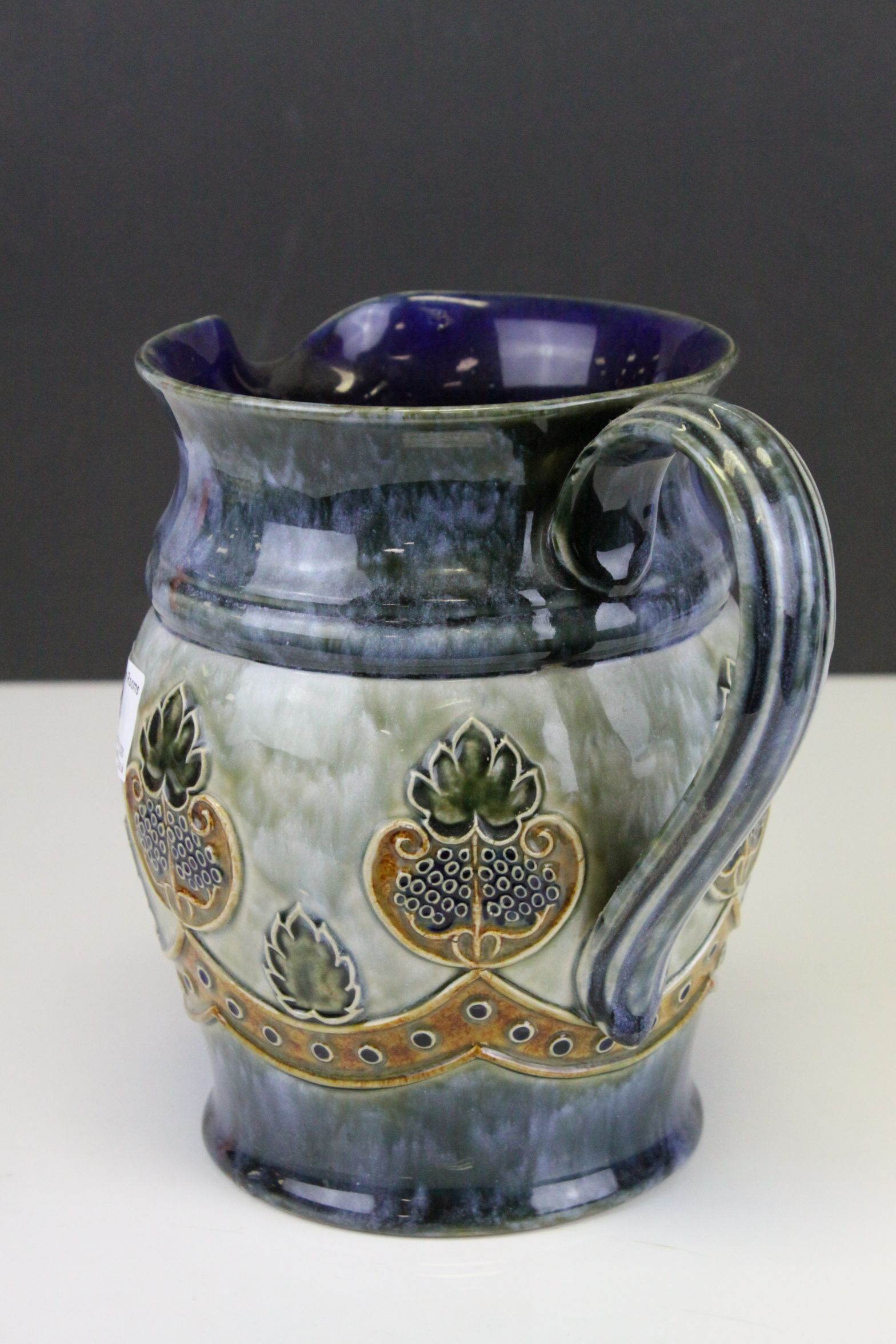 Royal Doulton Stoneware Jug with Tube-line decoration in mottled blue and greens, impressed marks - Image 4 of 6